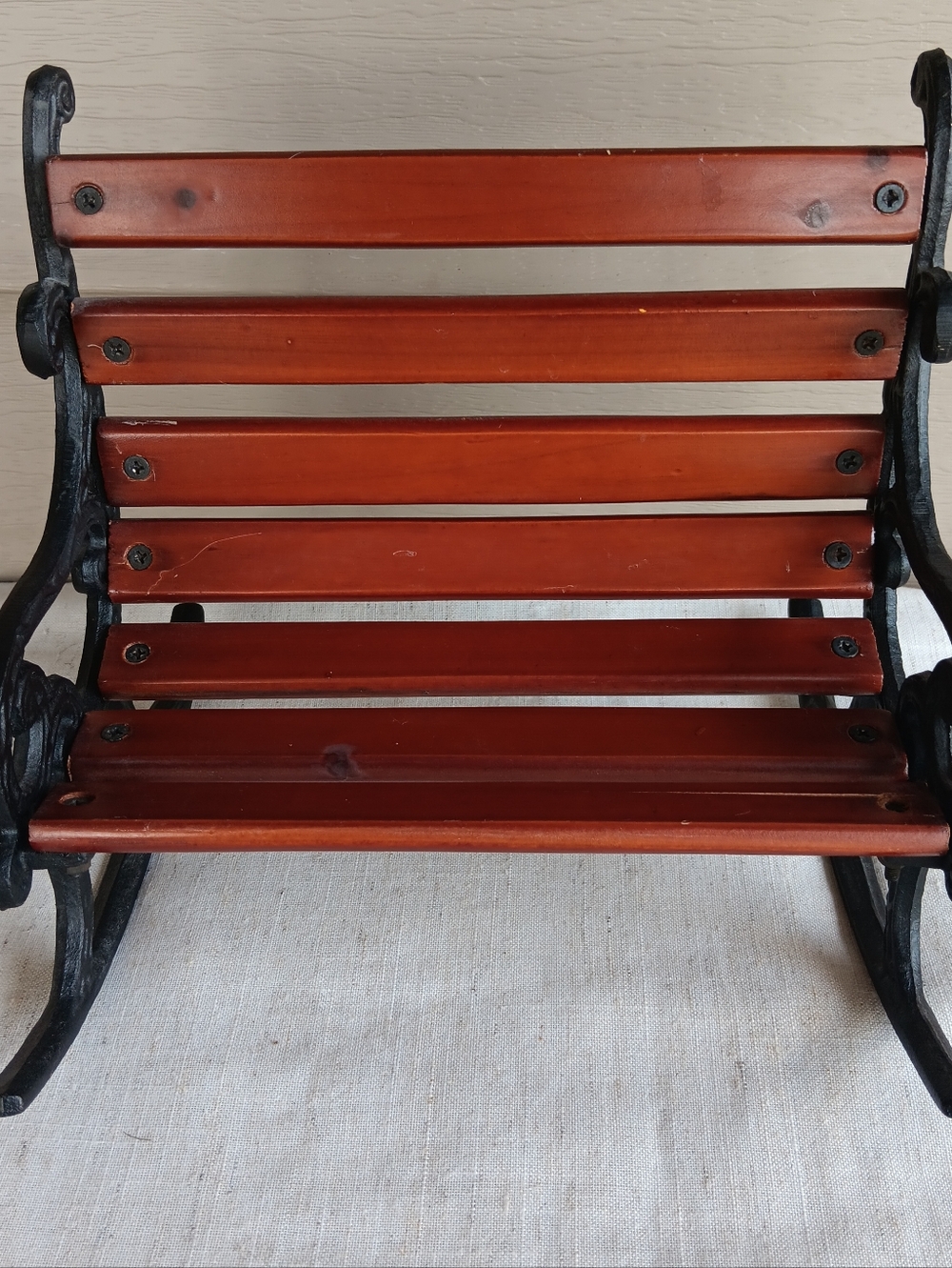 Vintage Doll or Bear Cast Iron and Wood Rocking Bench. 9 1/2"Lx8"Wx9"H